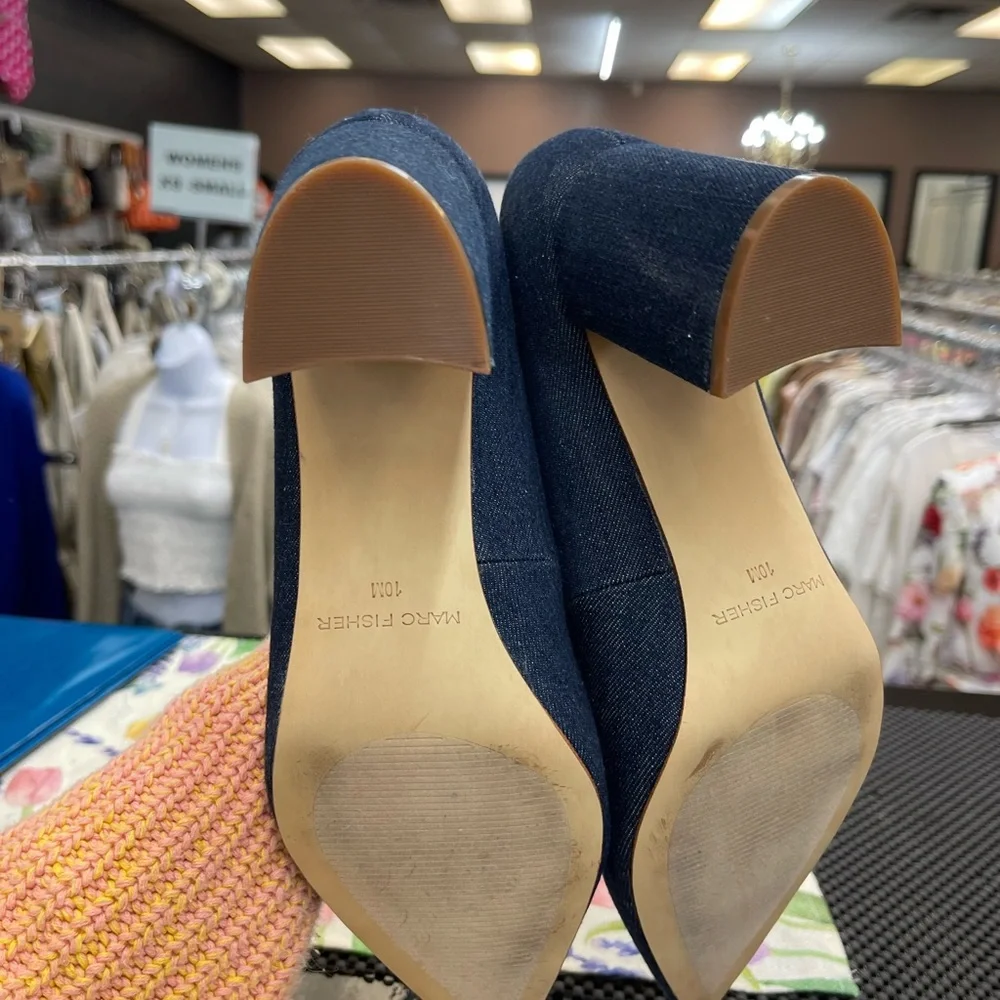Marc Fisher Dark Denim Pointed Toe Block Heel Pumps - Picture 8 of 10